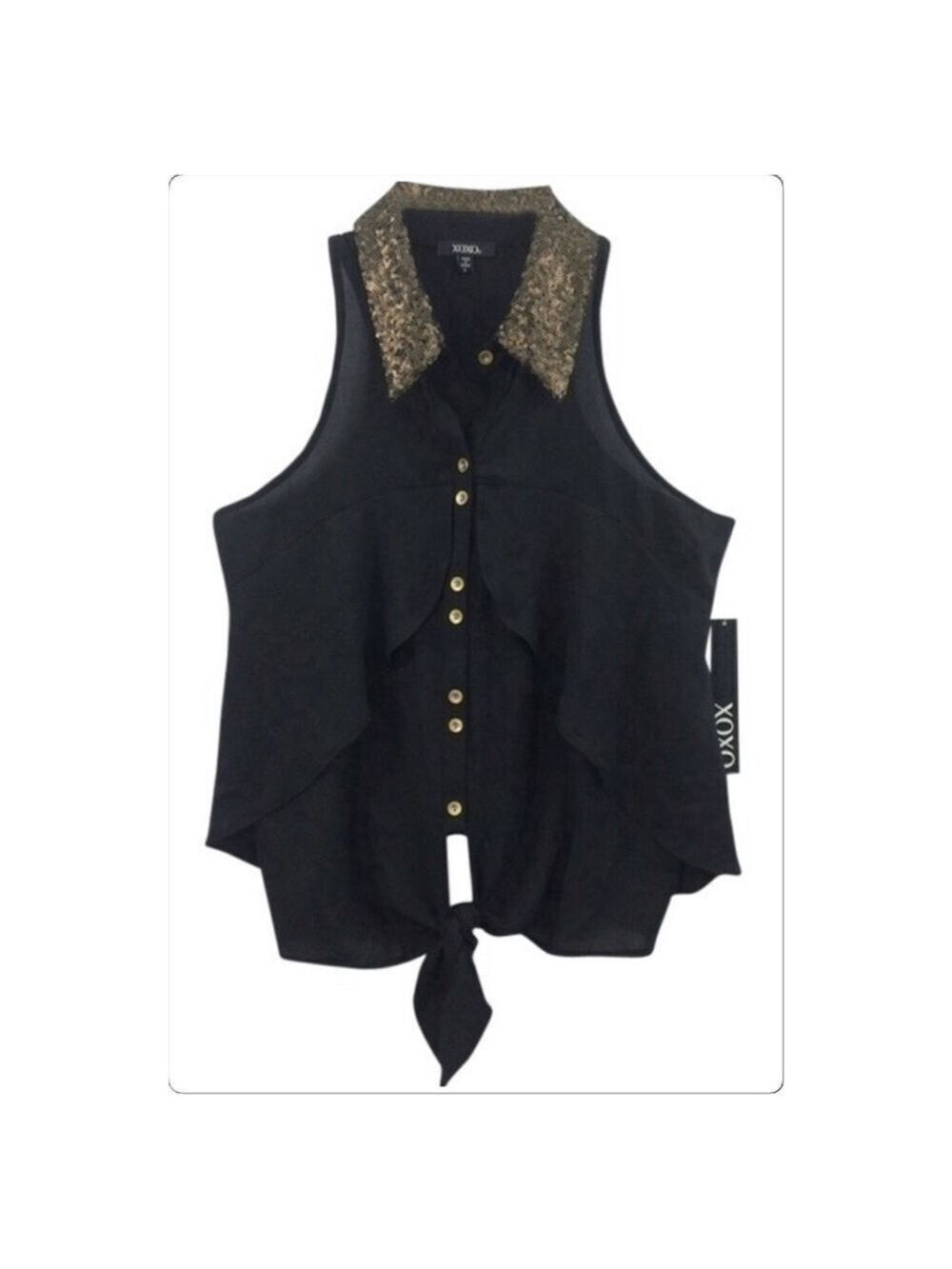 𝅺xoxo sequin collar tie front sheer sleeveless top size S